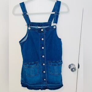 American Eagle Denim Pinafore Jumper Dress top Sz XS Blue Raw Hem Pockets